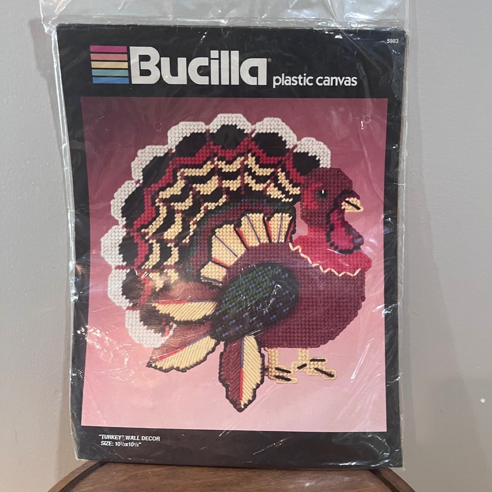 Vtg Bucilla‎ Turkey Wall Decor Plastic Canvas Kit 5983 Thanksgiving Autumn Craft